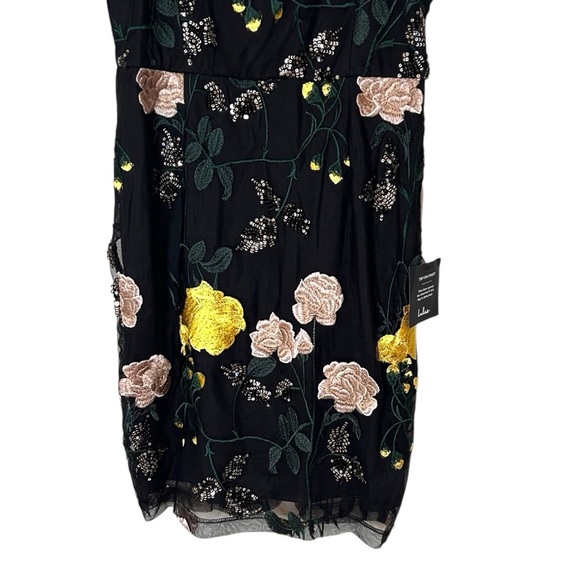 Lulu's Rue Black Floral Embroidered Sequin Bodycon Mini Dress- size Medium - Picture 4 of 14